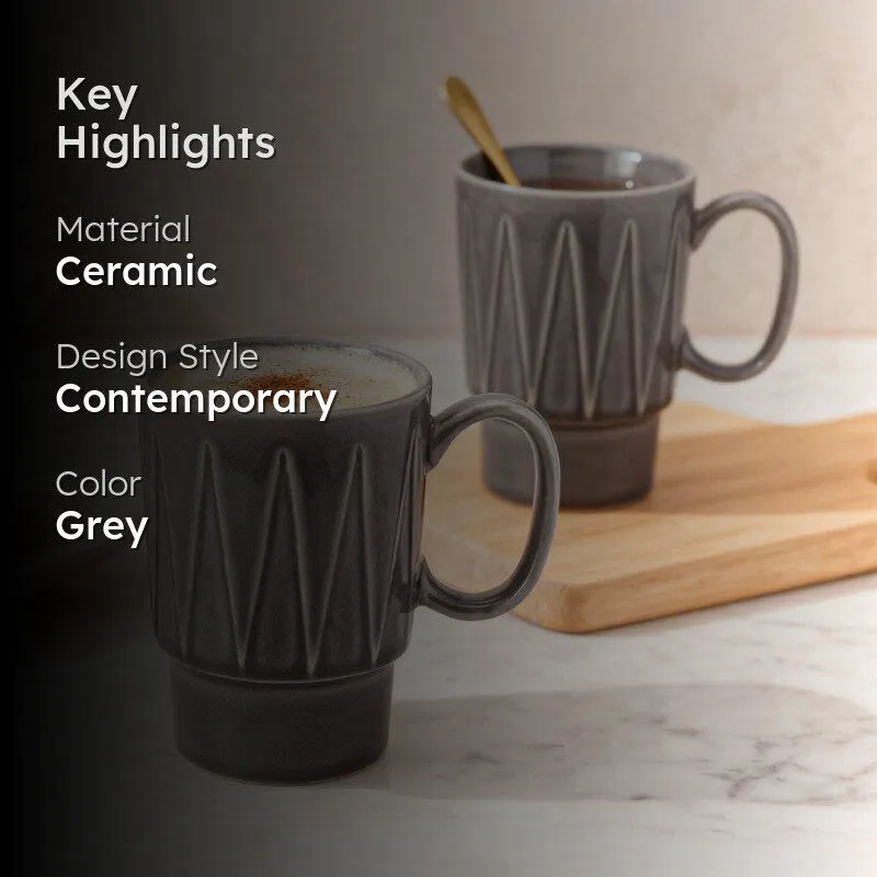 Kindred Ceramic Coffee Mug (Ash Grey/350 mL Each) - Set Of Two media 2