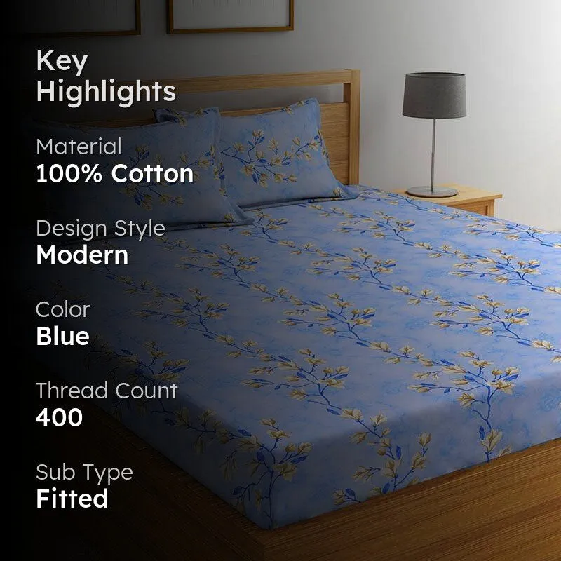 Bethany Blue Cotton Bedsheet - 400 TC media 2