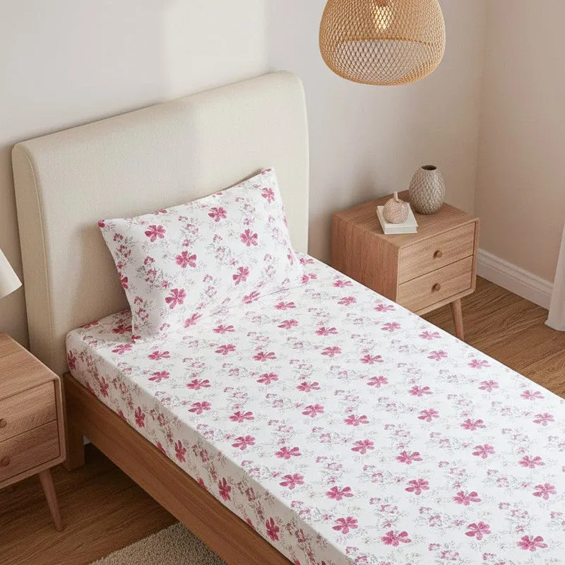 Jumina Floral Printed Cotton Bedsheet (Pink) - 180 TC media 3