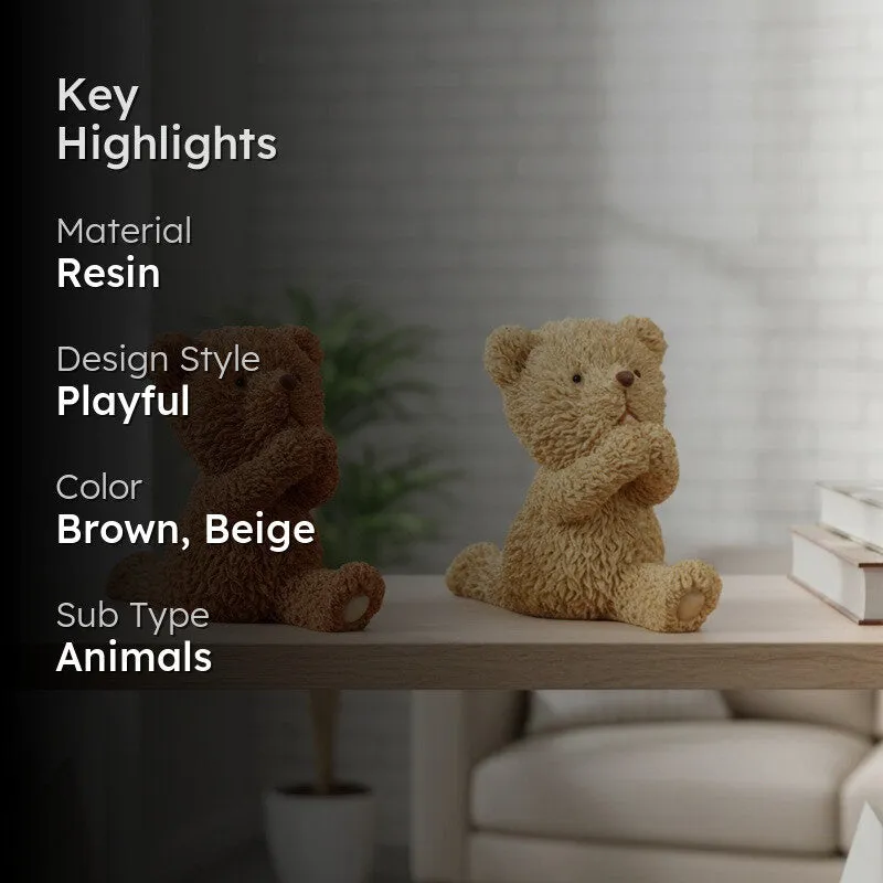 Sweet Pause Teddy Decor Showpieces (Brown,beige) - Set Of Two media 2