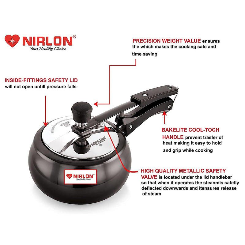 Nirlon Hard Anodized Aluminum Pressure Cooker - 2000 mL/ 8 Inches media 5