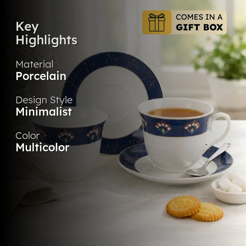 TeaTime 24k Gold Brushed Porcelain Tea Cup (300 mL Each) -  Twelve Piece Set media 2