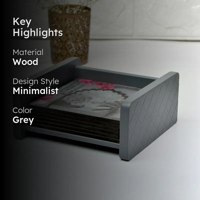 Marble Luxe Wooden Coasters with Holder - Seven Piece Set media 2