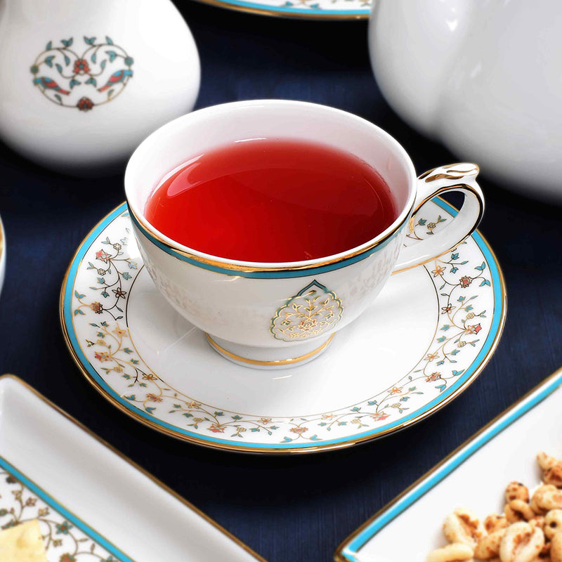 Gilded Mavi 24k Gold Brushed Porcelain Tea Cup & Saucer (300 mL) - Set of Six media 4