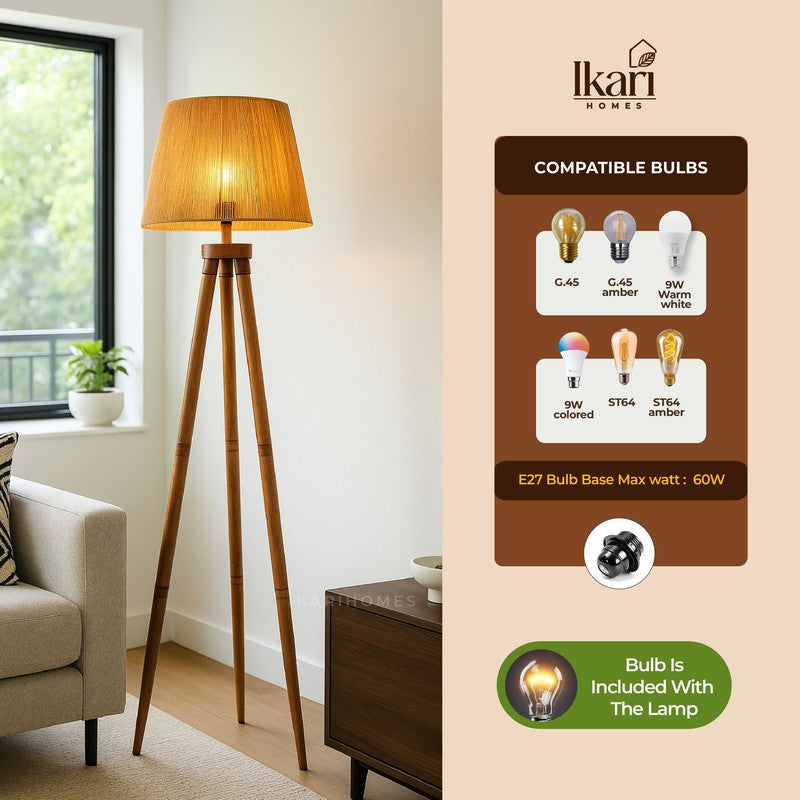 Nordic Tripod Acacia Wood Floor Lamp media 8
