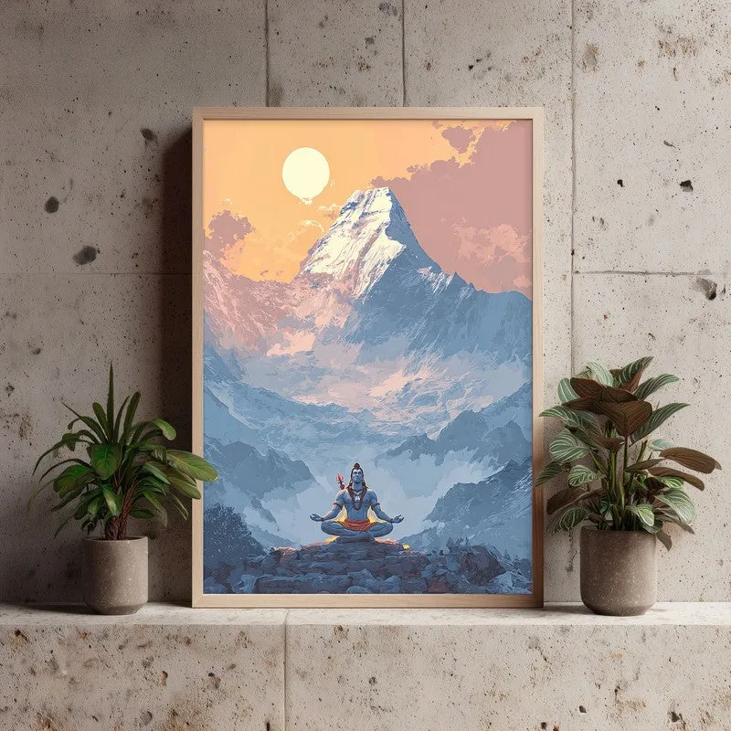 Mahadev Meditating Blissful IV Wall art - Natural Brown Frame media 3