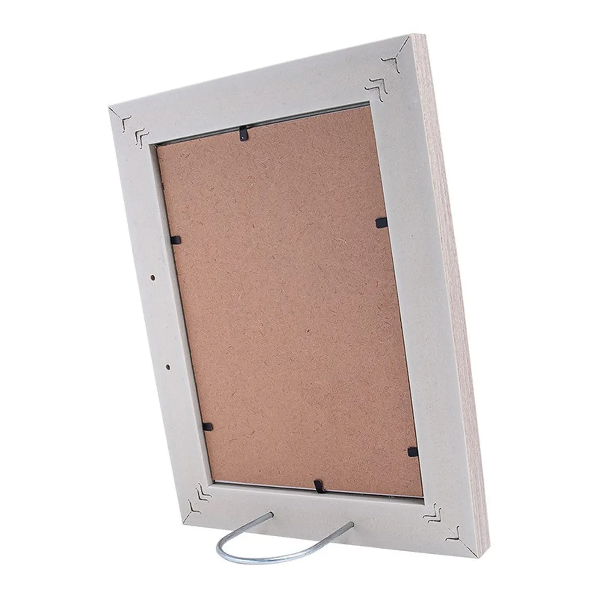 Back view of a photo frame showing its tabletop stand and rear panel.