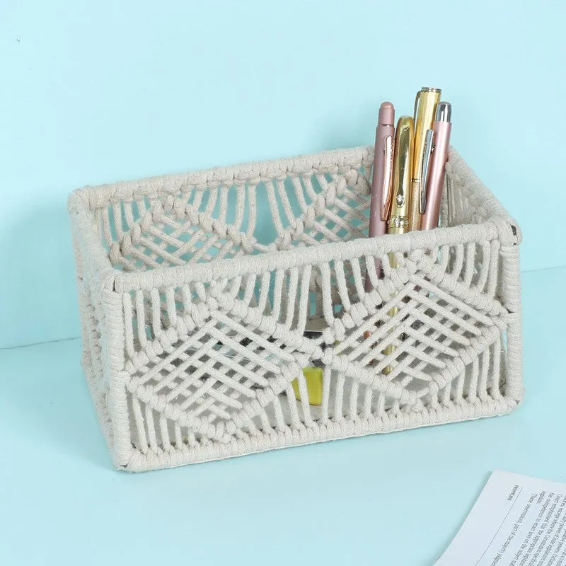 Ashi Handmade Boho Macrame Cotton Storage Basket media 4