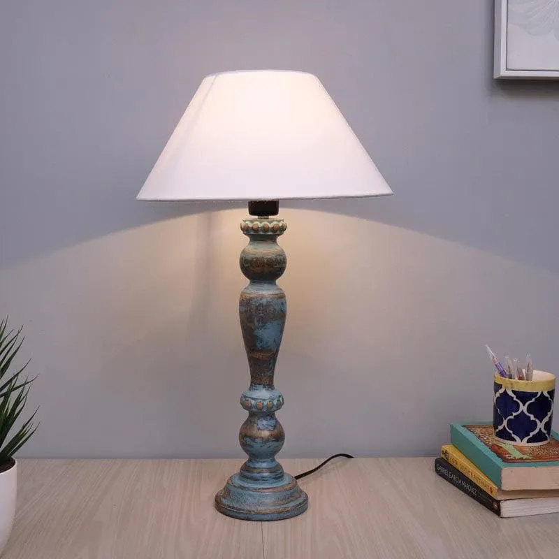 Amaya Fabric Table Lamp With Conical Shade - White,Blue media 1