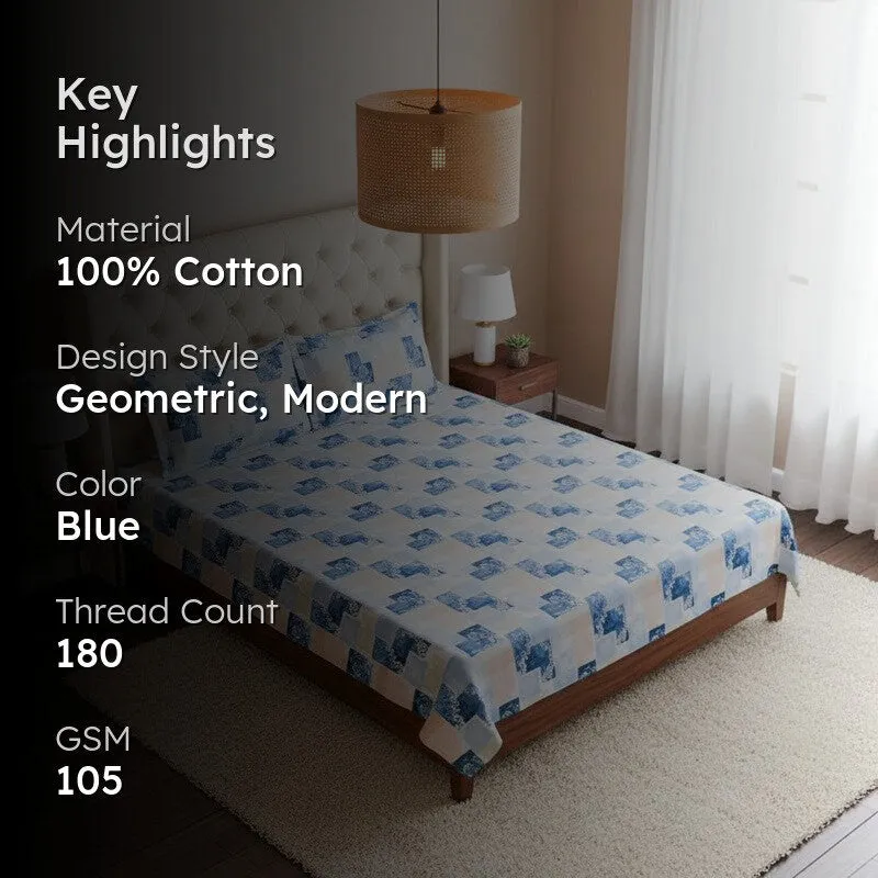 Cubescape Cotton Bedsheet (Blue) - 180 TC media 2
