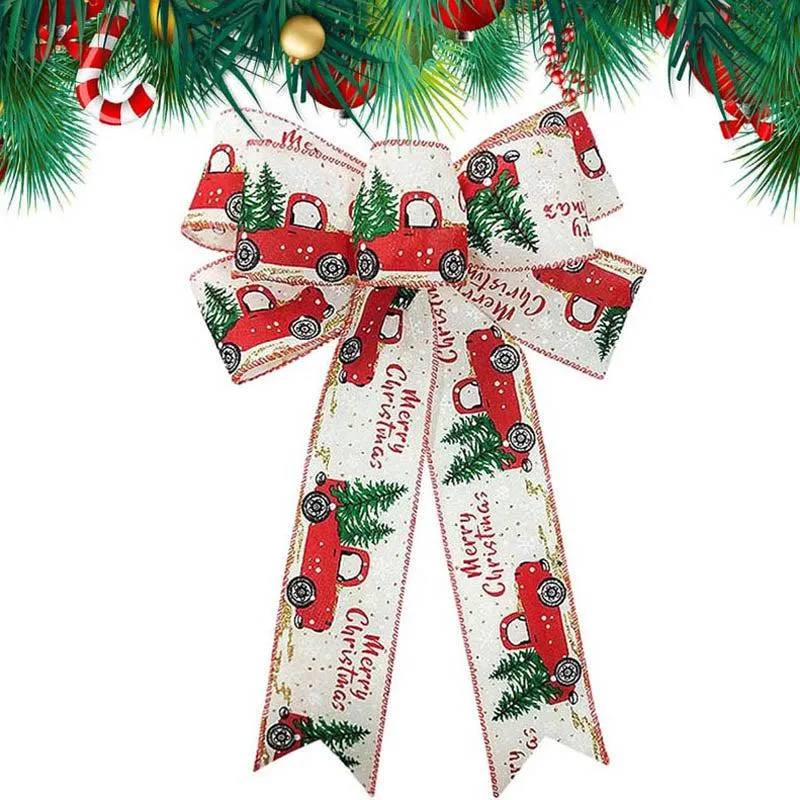 Red Truck Holiday Cheer Decorative Fabric Bow - White & Red media 8