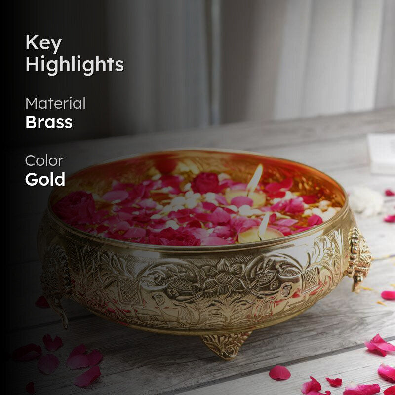 Gaja Ethnic Carved Urli - Gold media 2