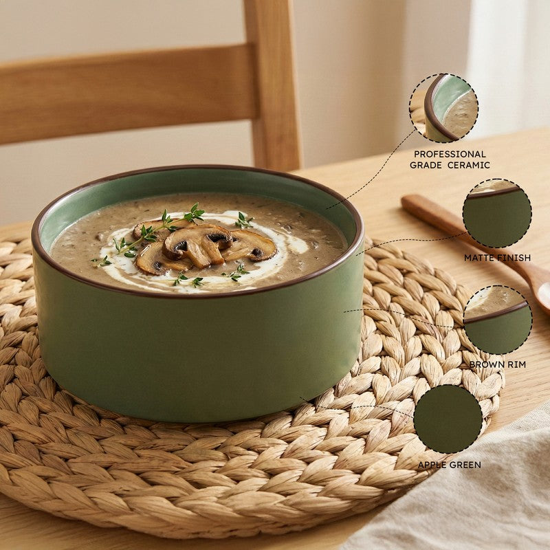 Whimsi Ceramic Soup Bowls (280 mL,Green) - Set Of Four media 4