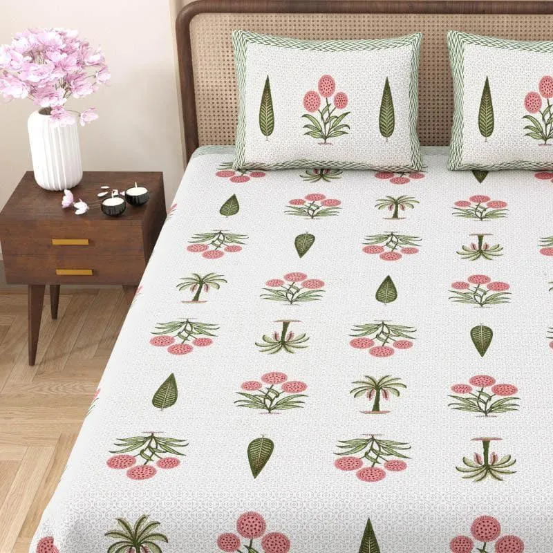 Gianni Printed Cotton Bedsheet (Green) - 200 TC media 1