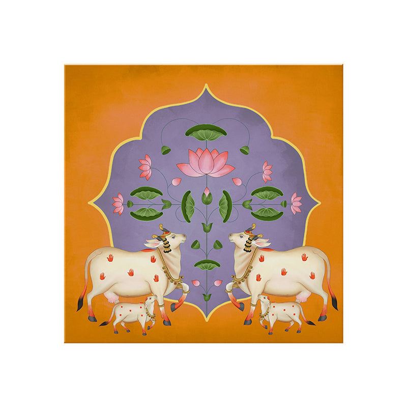 Cow And Lotus Bliss Poly Canvas Wall Painting media 5