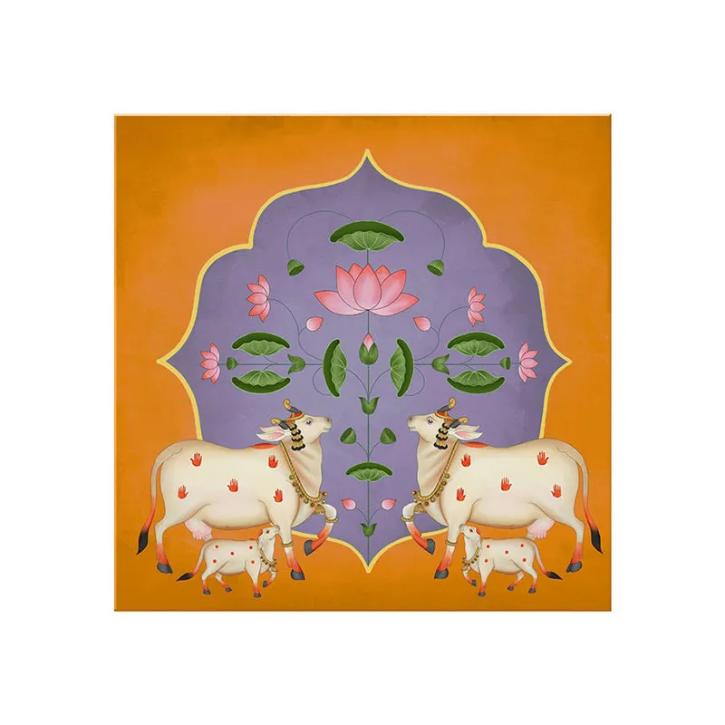 Cow And Lotus Bliss Poly Canvas Wall Painting media 5