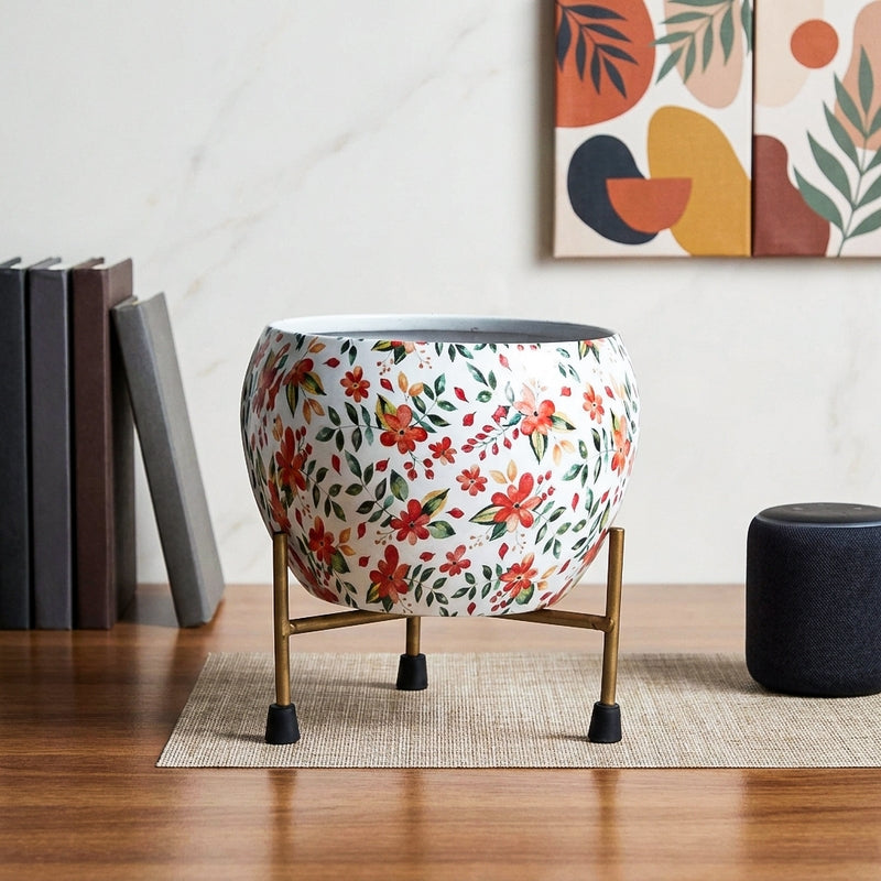 Julietta Peach Floral Planter With Stand - Set Of Two