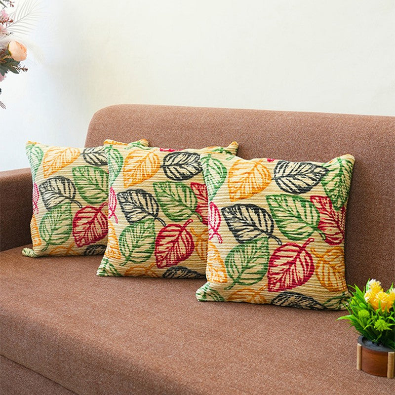 Squarecraft Cushion Cover (Yellow, Red) - Set Of Three
