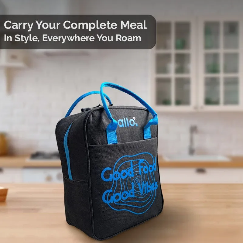Good Vibes Polyester Lunch Bag - Black & Blue media 4