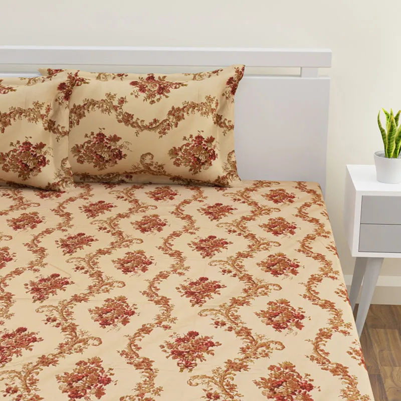 Kaureena Printed Cotton Bedsheet (Beige,Brown) - 300 TC media 4