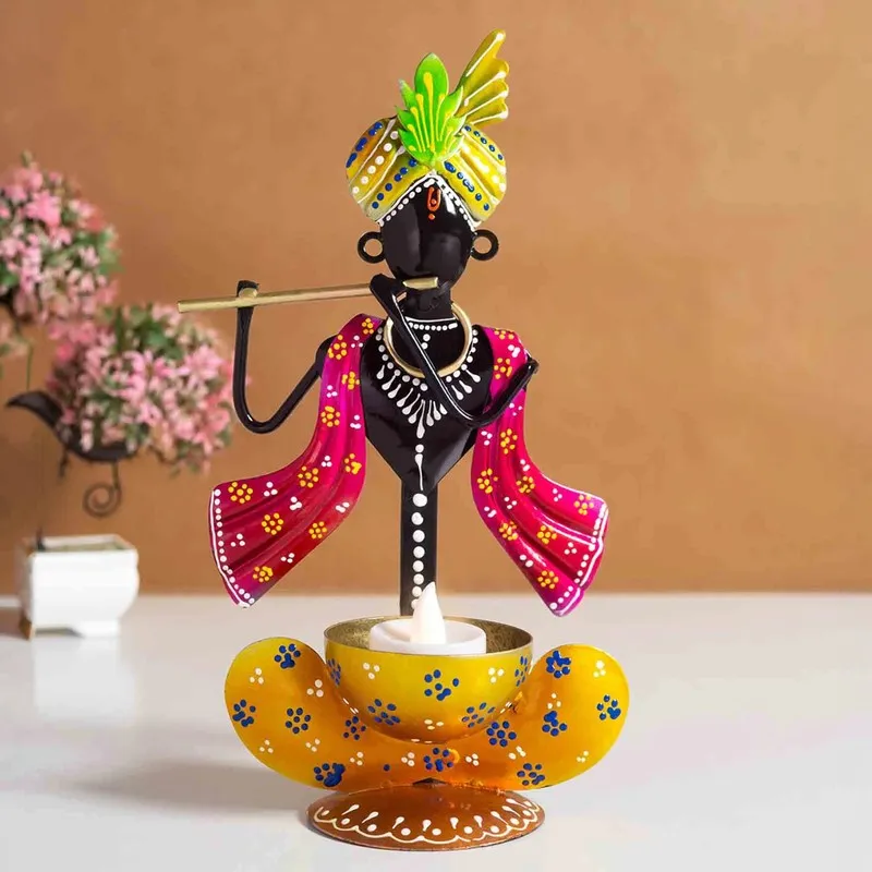 Krishna Divine Radiance Iron Tea Light Candle Holder media 1