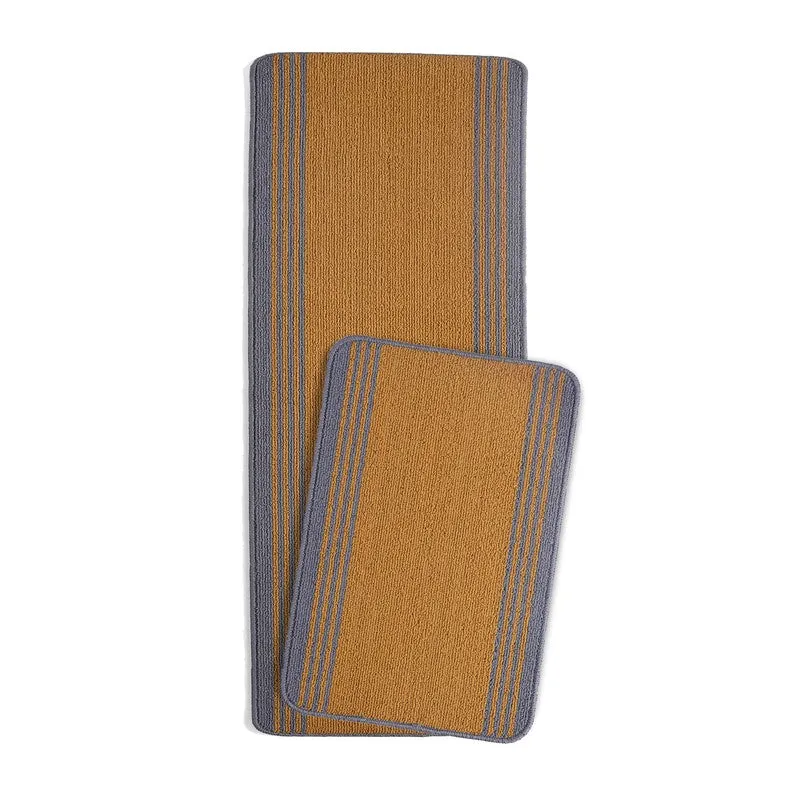 Stripe Haven Kitchen Floor Mats (Beige, Blue) - Set of Two media 3