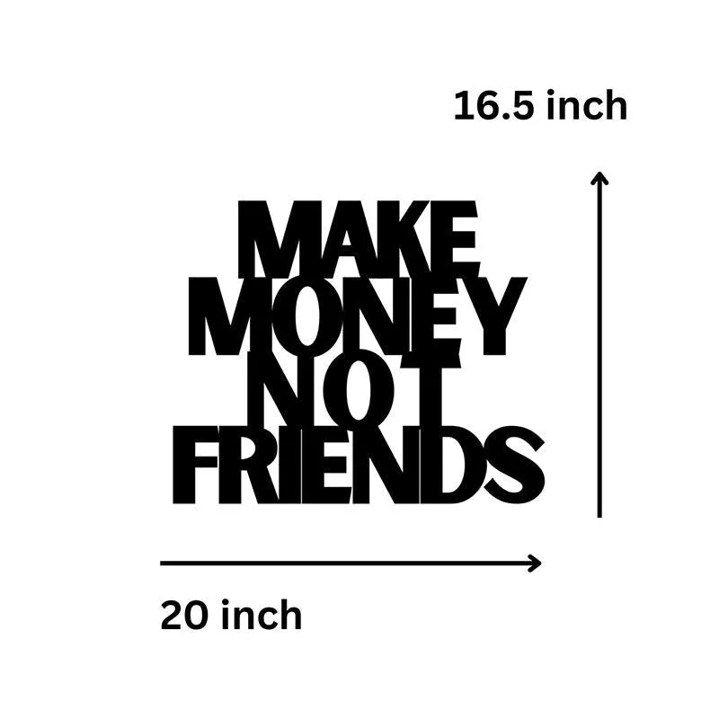 Black typographic wall accent shown with approximate dimensions