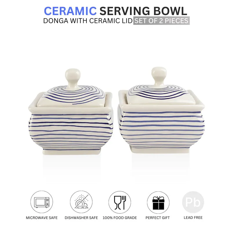 Tiare Handcrafted Jar (Blue & White/200 mL) - Set Of Two media 3