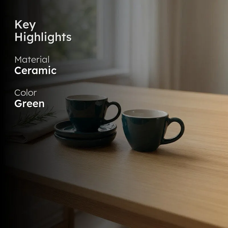 Ceramic Cup & Saucer (Deep Green/180 mL Each) - Set of Two media 2