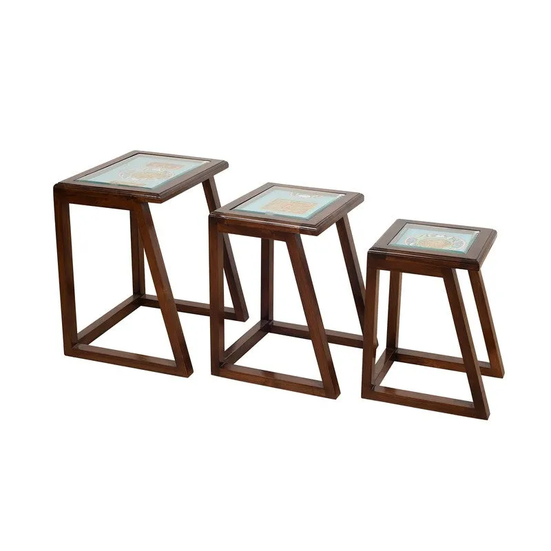Honey Teak Wood Nesting Stools - Set of Three media 3