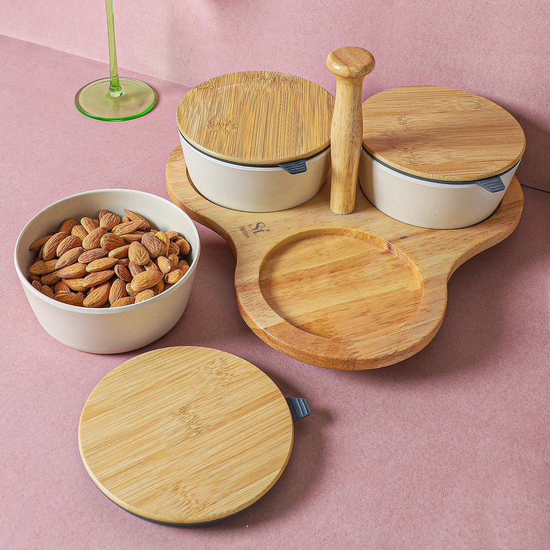 Nava Snack Bowl With Tray (White) - Four Piece Set media 4