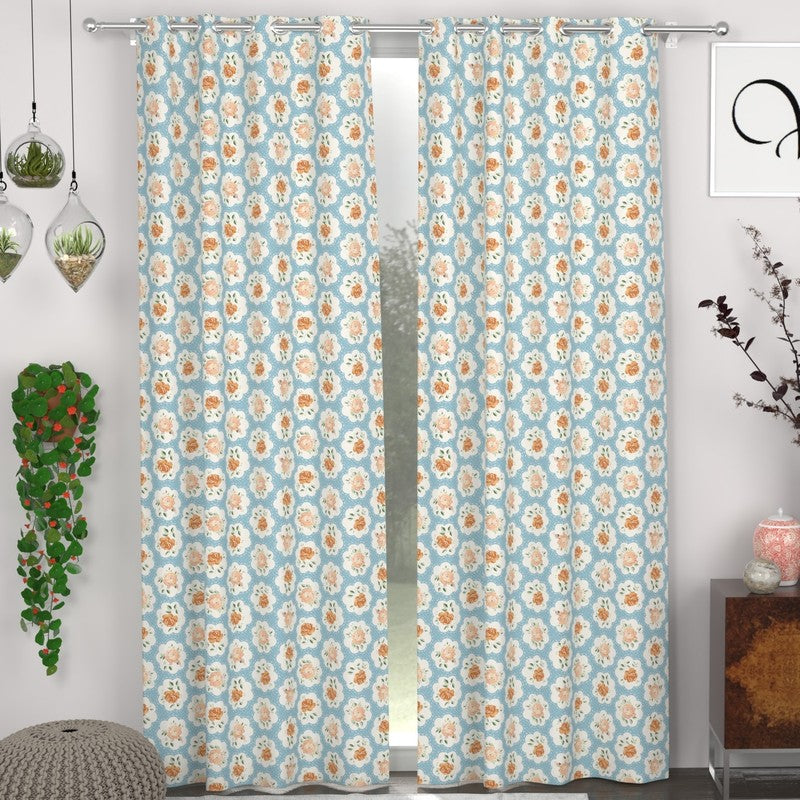 Petal Enchant Drape Curtains (Blue) - Set of Two - Door - 7 Feet