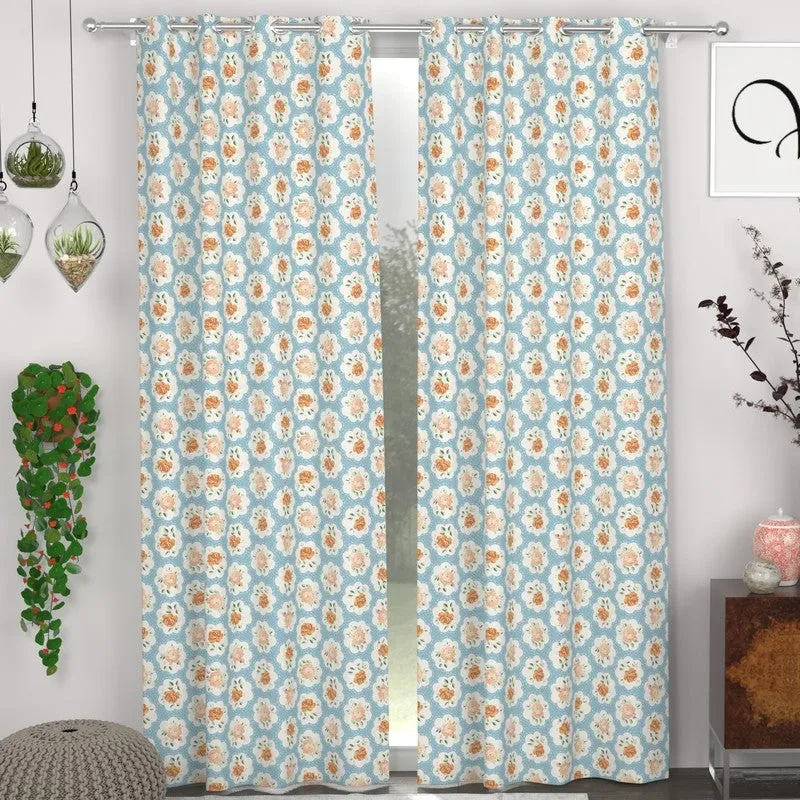 Petal Enchant Drape Curtains (Blue) - Set of Two media 1