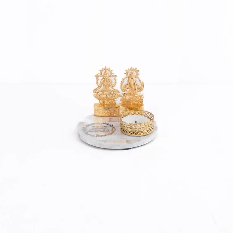 Laxmi Ganesha Mother Of Pearl Tealight Candle Holder media 5