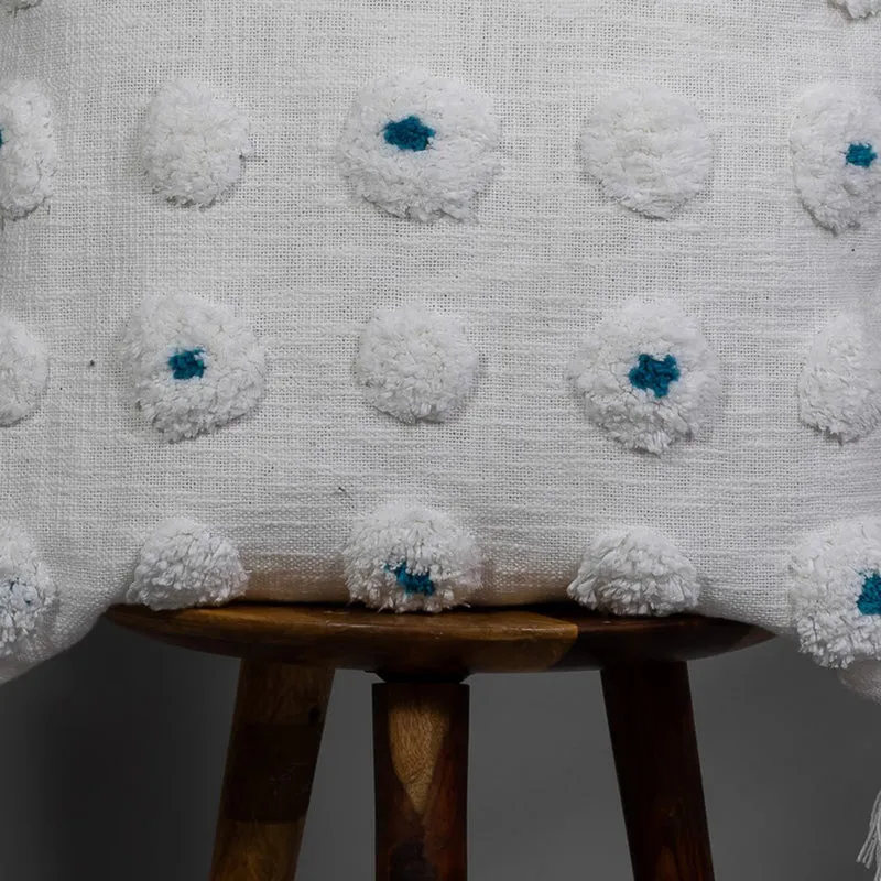 Pom Grid Tufted Cushion Cover - White, Blue media 3