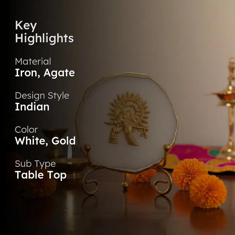 Krishna Harmony Agate Showpiece With Stand - White media 2