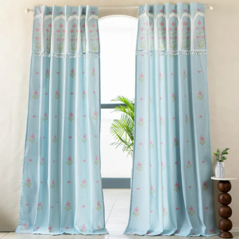 Tranquebar Home Secret Garden Cotton Curtains(Blue) - Set Of Two media 4