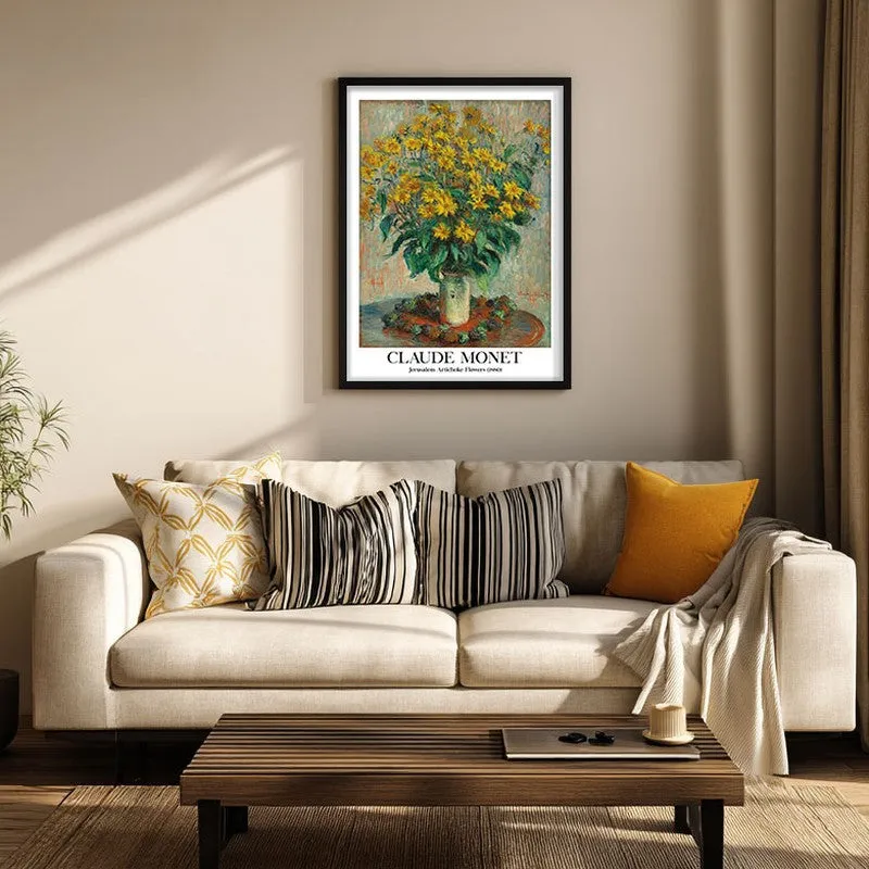 Jerusalem Artichoke Flowers Archival Canvas Wall Painting - Black Frame media 3