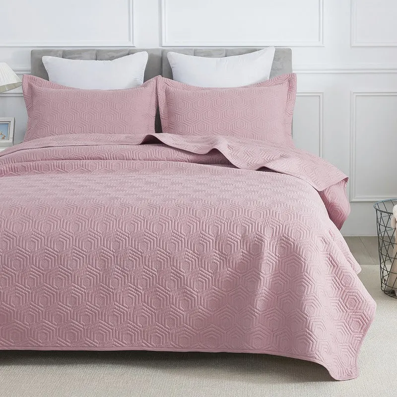 Soft Pink Geometric Cotton Bedcover media 3