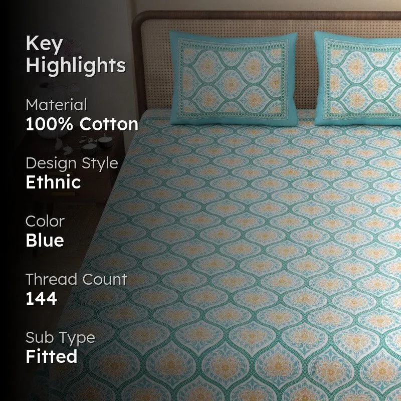 Lavelle Cotton Bedsheet (Teal) - 144 TC media 2