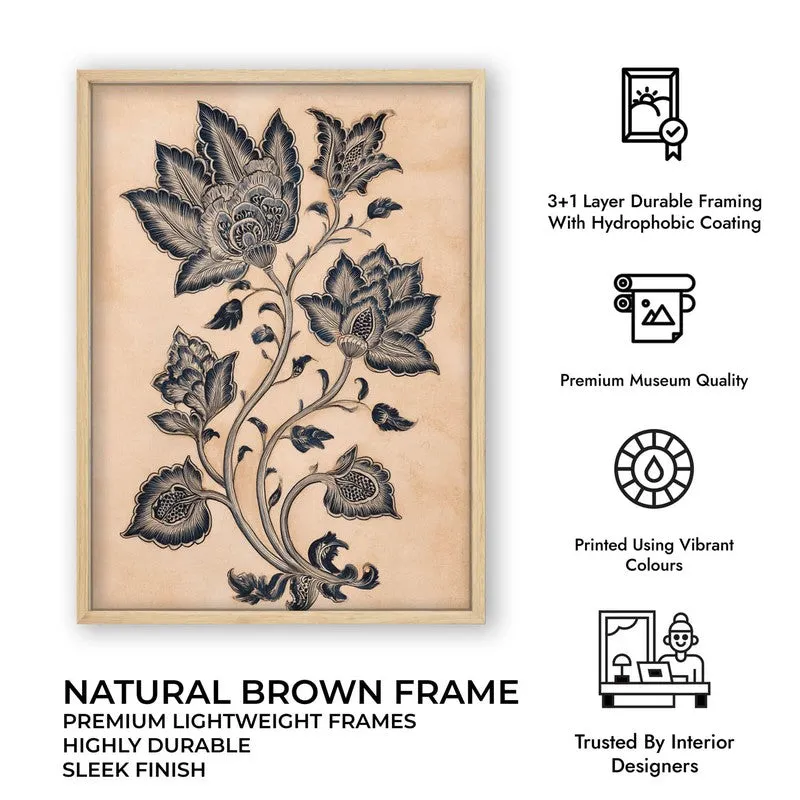 Pallavi Floral Line Art Canvas Wall Painting With Brown Frame media 10