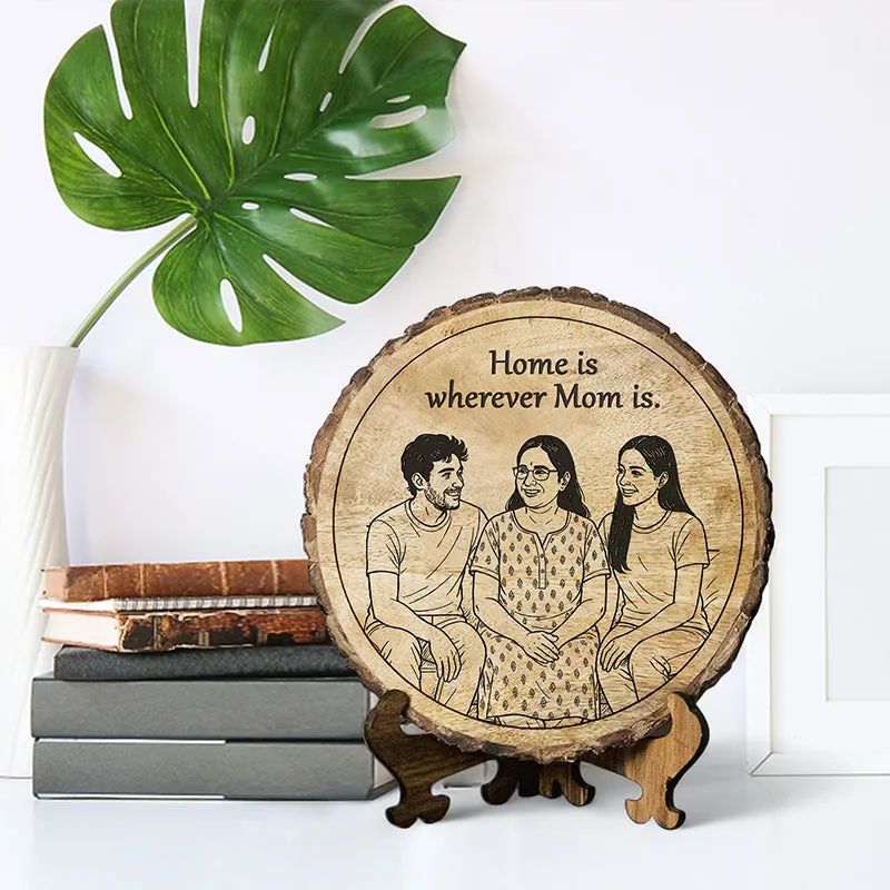 Home Is Mom Wood Showpiece - Round media 1