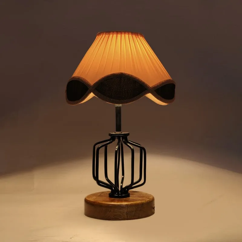 Aurenda Cotton Table Lamp With Wooden Base - Ivory media 6