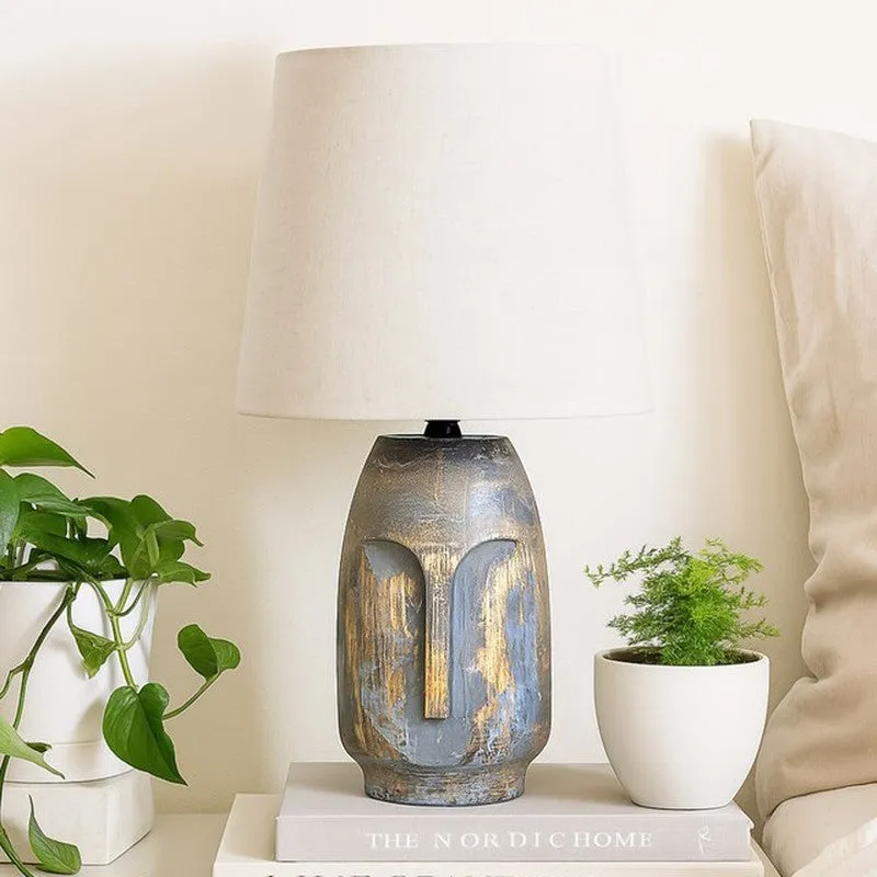 Heracles Carved Fabric Table Lamp - Grey,White media 3