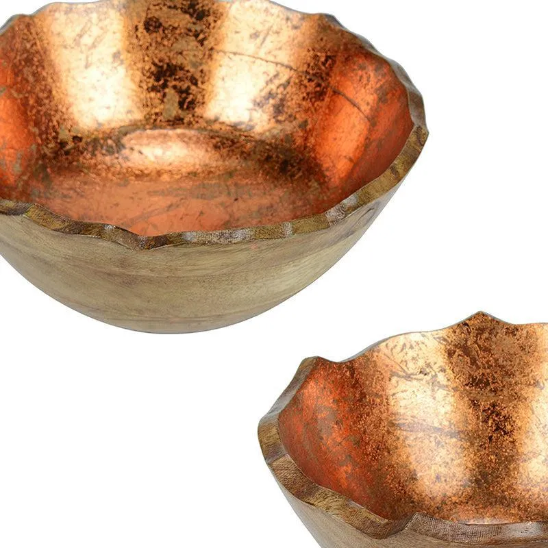 Reflective Grain Copper Foiled Wood Bowl (1600 & 1000 ML) - Set Of Two media 5