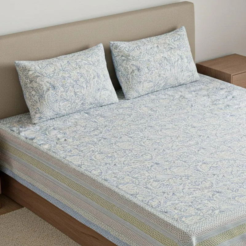 Saagara Floral Cotton Bedsheet (Light Blue) - 144 TC media 3