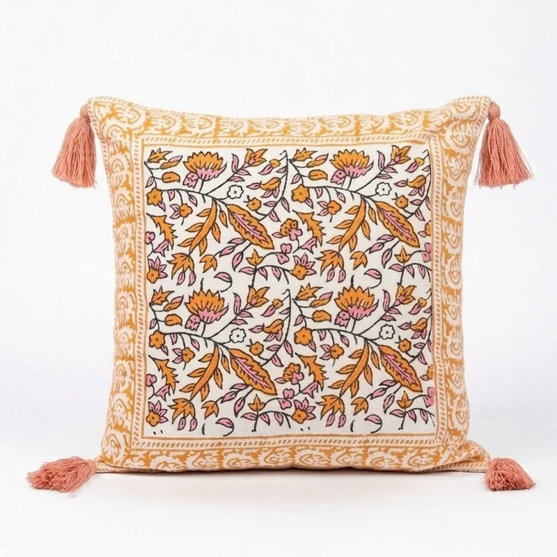 Yellow Ethnic Floral Cushion Cover media 3