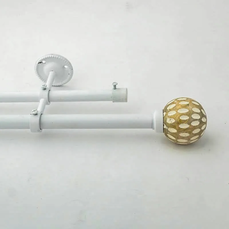 Birch Beam Duo Extendable 1" Double Curtain Rods With Round Finial & Brackets media 3