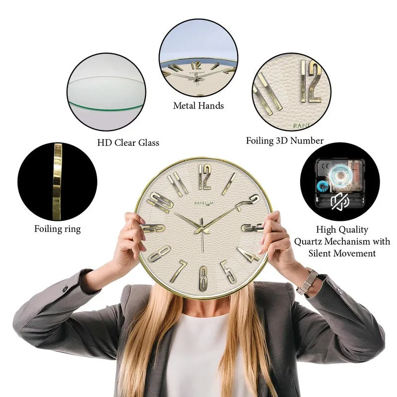 Elite Numeric Plastic Wall Clock - Off White & Gold media 7