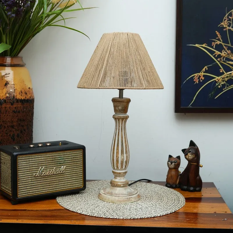 Coastal Wooden Base Cotton Table Lamp - Beige media 3